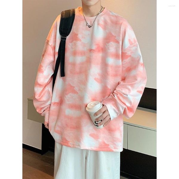 Felpe con cappuccio da uomo Felpe in pelle scamosciata hip-hop tie-dye Ins Sfumatura di colore maschile Allentato Streetwear Coppia Trend Pullover Top oversize