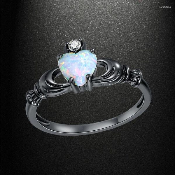 Cluster Ringe Mode Schwarz Liebe Design Krone Herz Ring Für Frauen Opal Schmuck Weihnachtsgeschenk