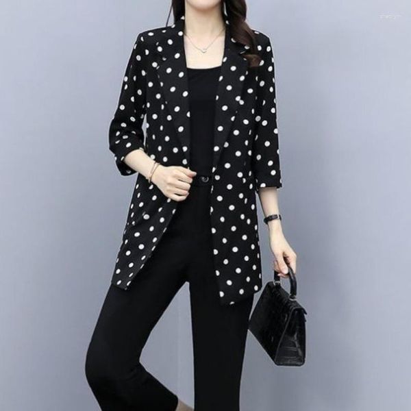 Женские костюмы 2023 Thin Blazer Coats Women Retro Retched Fashionshableshiple Office Ladies Lady Casual Polka Dot Pattern All Match