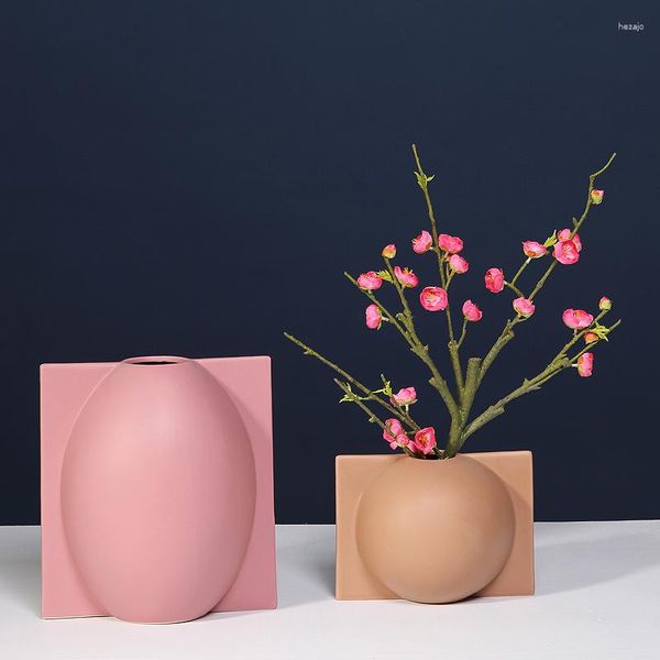 Vasi Nordic Morandi Vaso Ins Rotondo in Ceramica Soggiorno Tavolo da Pranzo Decorazione del Desktop Contenitore di Fiori Secchi Casa