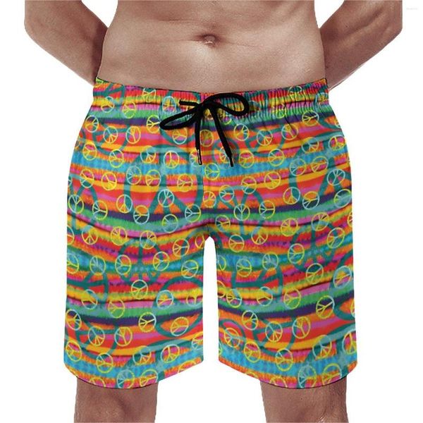 Pantaloncini da uomo Estate Palestra Tie Dye Peace Surfing Groovy Signs Stampa Design Pantaloni corti da spiaggia Carino Costume da bagno ad asciugatura rapida Grandi dimensioni