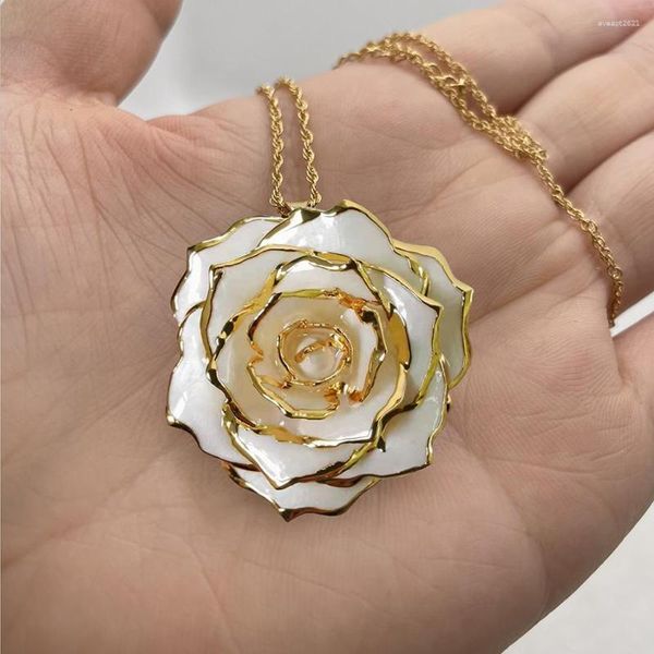 Dekorative Blumen 24K vergoldete natürliche konservierte Perle weiße Rose Halskette Blumenschmuck für Hochzeitsgastgeschenke und Valentinstag