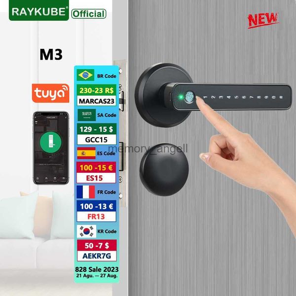 RAYKUBE M3 Tuya BLE Smart Fingerprint Door Lock Password Lock con tasti Smartlife/Tuya APP Sblocco per porta interna in metallo in legno HKD230825