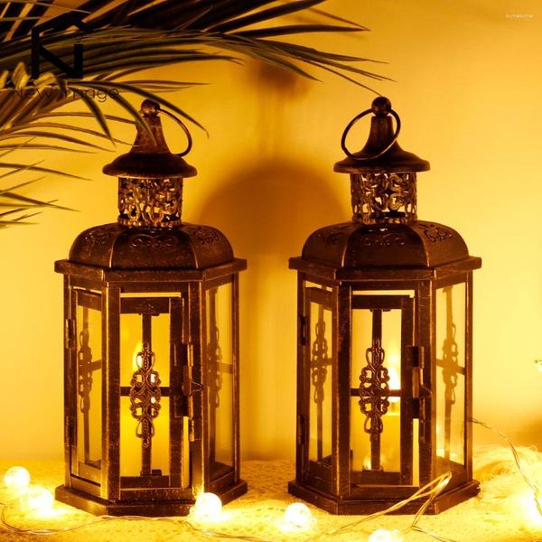 Titulares de vela Vintage Lanternas 10 polegadas Alta Decorativa Pendurada Lanterna Gaiola de Pássaro Metal Preto Jardim Decoração de Casa