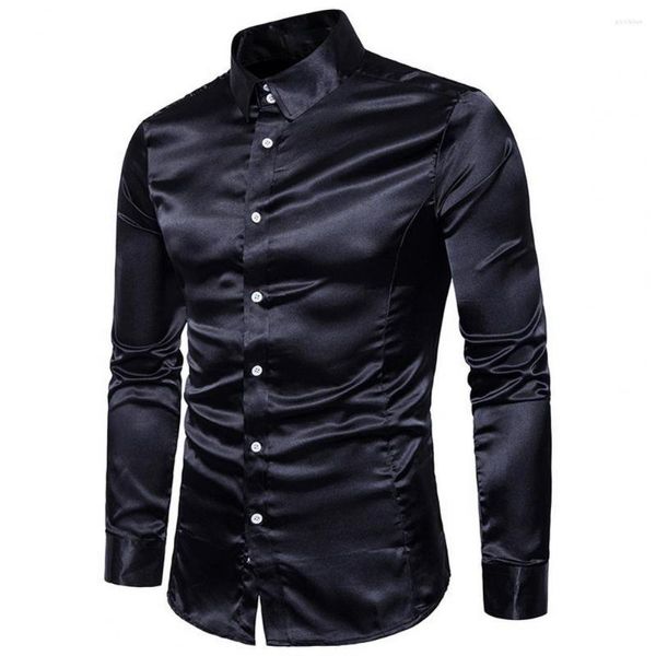 Camisas casuais masculinas colarinho de lapela homens fáceis de colocar elegante leve de mangas compridas respirável para o outono