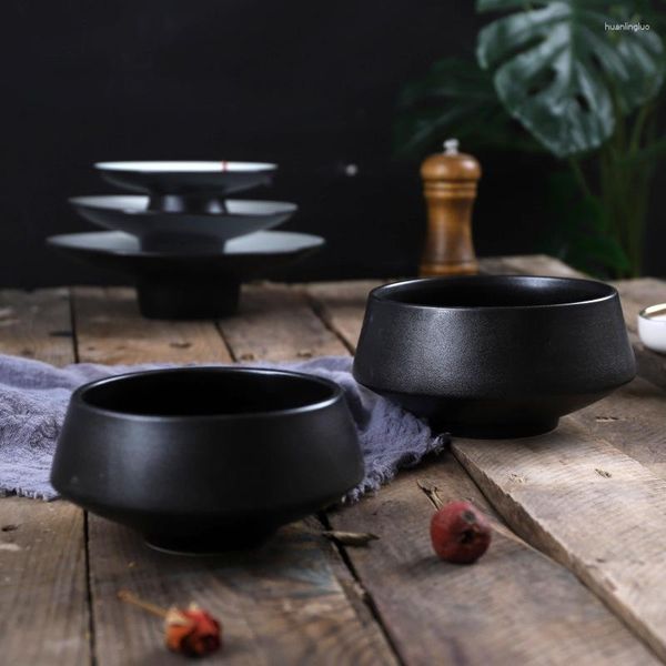 Tigelas Cerâmica Fosca Tigela Comercial Ramen Sopa de Macarrão Criativo Tambor de Pé Alto Estilo Zen Coreano