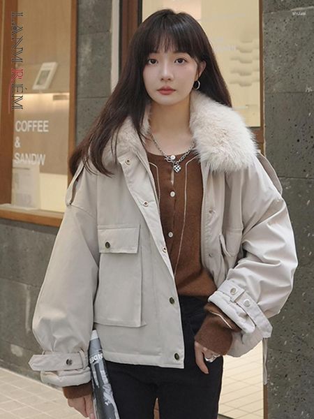 Pele feminina lanmrem inverno jaquetas curtas feminino falso emendado bolsos quentes com zíper moda casaco estilo coreano 2023 roupas 22283