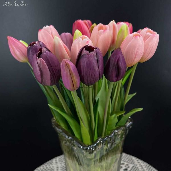 SunMade 5 pezzi/lotto bouquet di tulipani di lusso real touch fiori artificiali decorazione di nozze per la casa bouquet da sposa a mano tulipani di fascia alta HKD230825 HKD230825