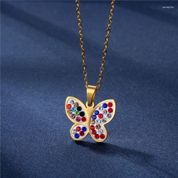 Anhänger Halsketten 2023 Mode Edelstahl Bunte Kristall Schmetterling Schmuck Strass Halskette Für Frauen