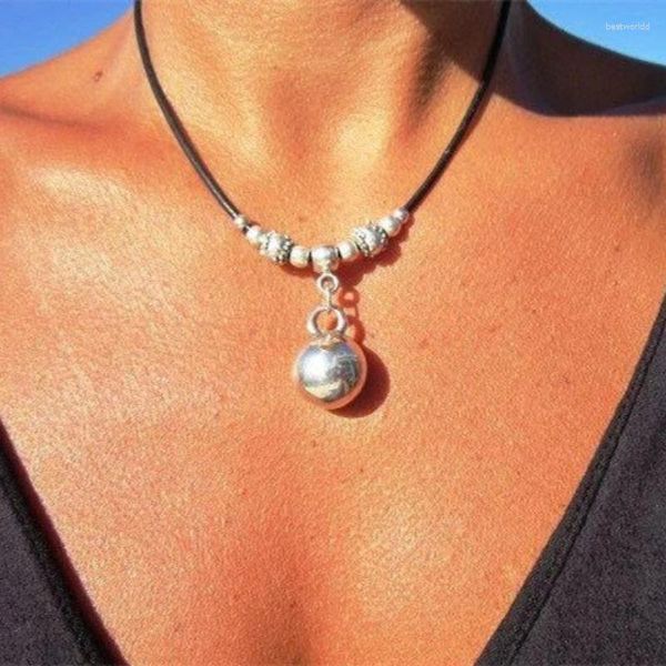 Anhänger-Halsketten, klassischer böhmischer Stil, runde Perle für Frauen, Vintage-CCB-Perlen, handgefertigt, Lederband, Strandurlaub, Schmuck