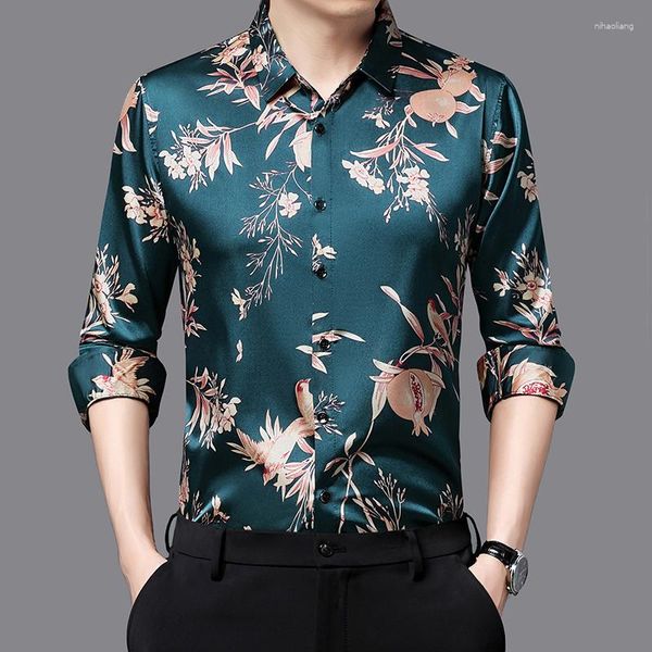 Camicie casual da uomo Icy Cool For Men Uccelli floreali Stampa 3D Manica lunga Primavera Moda Qualità Liscio e confortevole Camisas De Hombre