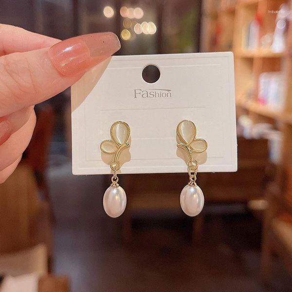 Orecchini pendenti Classico argento 925 ago opale farfalla moda orecchino di perla color oro per gioielli da donna di qualità