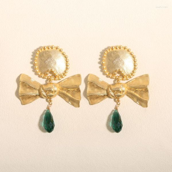 Orecchini pendenti Sheilabox Vintage 18k placcato oro smeraldo orecchino a goccia d'acqua 925 sterling silver stud gioielli bowknot per le donne regalo