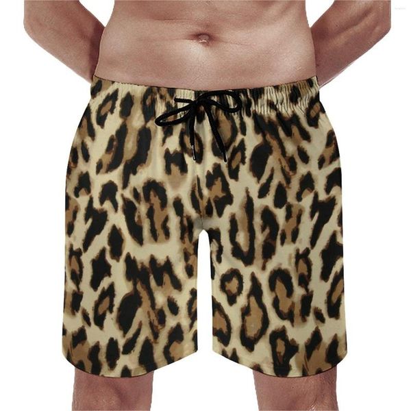 Shorts masculinos ouro leopardo placa animal pele impressão engraçado praia homens personalizados esportes fitness rápido seco nadar troncos presente