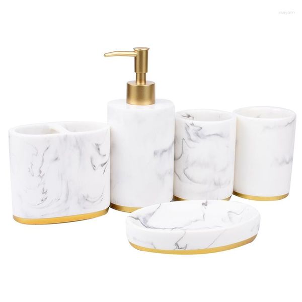 Set di accessori da bagno WSFS Accessori da bagno 5 pezzi Collezione Ensemble Modello in marmo Dispenser di sapone Pompa Spazzolino da denti Ho