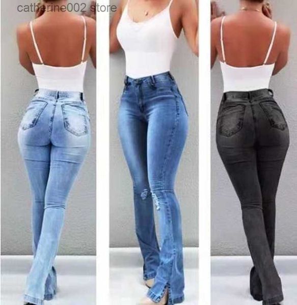 Женские джинсы Flare Jeans Jeans Pants Женщины новые повседневные винтажные джинсовые дамы с высокой талией на эластичные карманные брюки 2020 джинсы для ног T230826 T230826