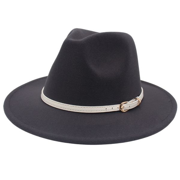 Ampla borda chapéus balde casual fedora chapéu para mulheres cinto de couro jazz feltro ao ar livre senhoras trilby clássico britânico vestido liso homens 230825