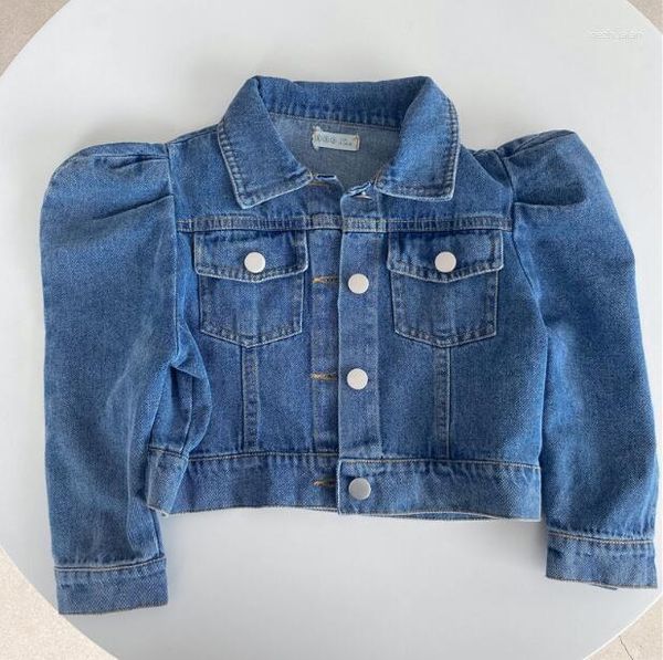 Jaquetas 2023 atacado meninas denim casaco primavera algodão puff manga jaqueta 1-6 anos yl349