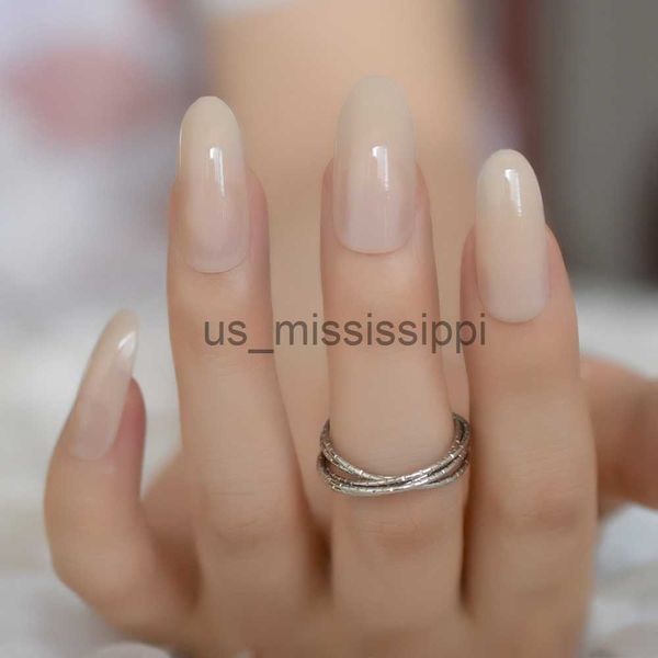 Unhas Falsas Clássica Cor Bege Unhas Falsas Longo Oval Natural Gel Capa de Alta Qualidade Faux Ongles Estenda Sua Unha com Adesivo de Cola X0826