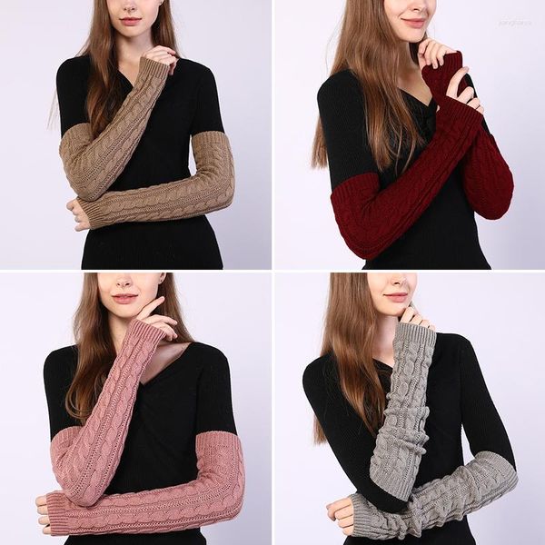 Joelheiras femininas aquecedores de braço manga de lã figura 8 torção longa malha luvas sem dedos luvas y2k térmica lolita perna