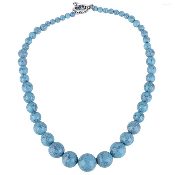 Girocollo TUMBEELLUWA Collana con perline a sfera con pietre turchesi blu di dimensioni graduate Gioielli in stile retrò da donna