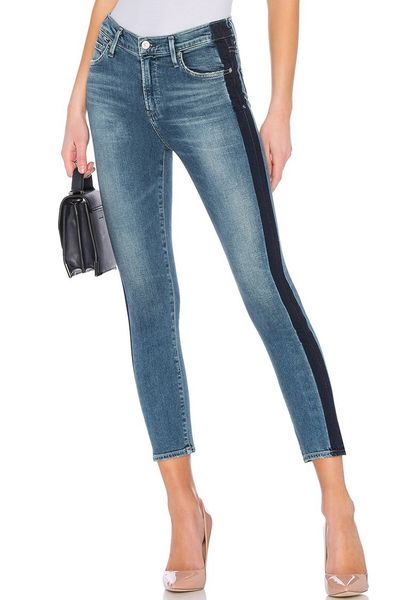 24ss~ Jeans Damen High Street Designer Beine Offene Gabel Enge Seitenstreifen Elastische Denim-Hose Warme Schlankheits-Jeans Kurz geschnittene Hose Gerade BR 891