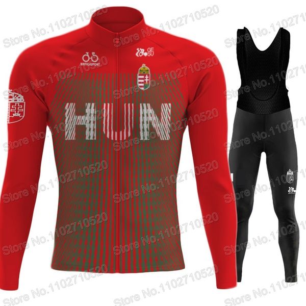 Radfahren Jersey Sets Ungarn Nationalmannschaft 2023 Set Männer Langarm Winter Grüne Kleidung Anzug MTB Bike Road Hosen Bib Ropa Ciclismo 230825