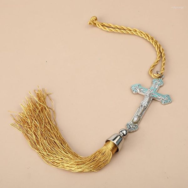 Encantos católico cristão paz crucifixo jesus cruz pingente borla franja carro pendurado feminino ornamento jóias acessórios