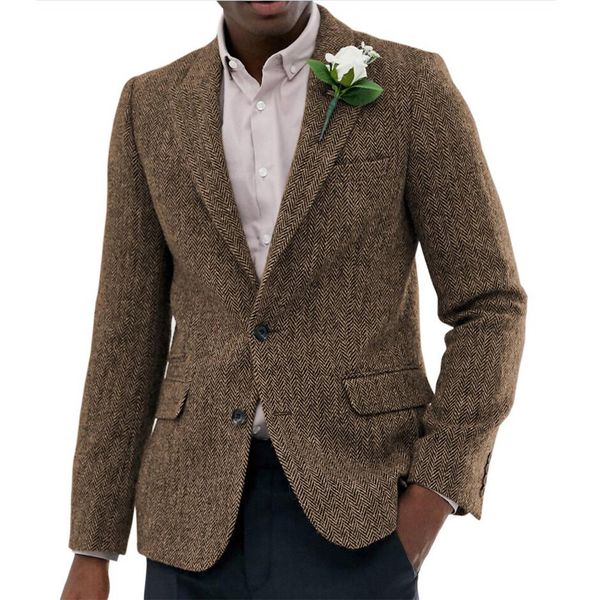 Herrenanzüge, Blazer, klassisch, braun, Fischgrätenmuster, Business-Herrenanzüge, Jacke, Bräutigam, Hochzeit, Slim Fit, Party, Kostüm, Homme, Blazer 230825