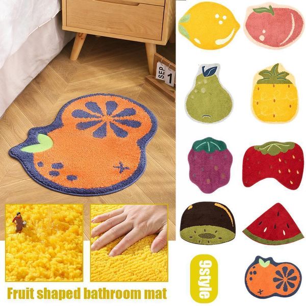 Tappeto carino diverso forma di frutta tappetino da bagno 9 colori pavimento antiscivolo per comodino porta WC morbido e confortevole bagno 230825