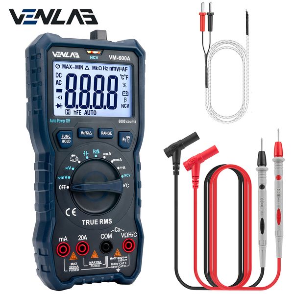 Мультиметровые TRMS Большой Au-To Digital MultiMeter Auto Auto Auto Fast Точно измеряет мультиметро 1000V 20A AC DC OHM HZ NCV LIVE Meter 230825