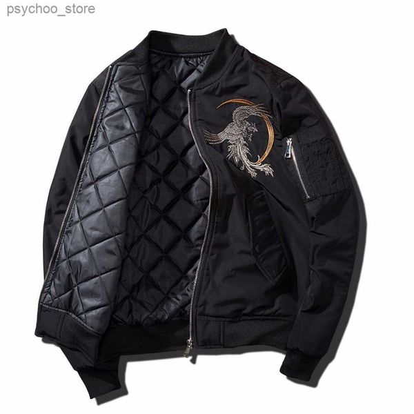Homens motociclista jaquetas bordado casaco homens sukajan yokosuka lembrança jaqueta moda juventude bombardeiro jaquetas streetwear uniforme de beisebol q230826