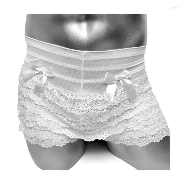 Underpants Sexy Ruffle Lace Calcinha Lingerie para Sissy Underwear Arco Homens Gay Frilly Calcinhas Bolo Em Camadas Boyshort Masculino