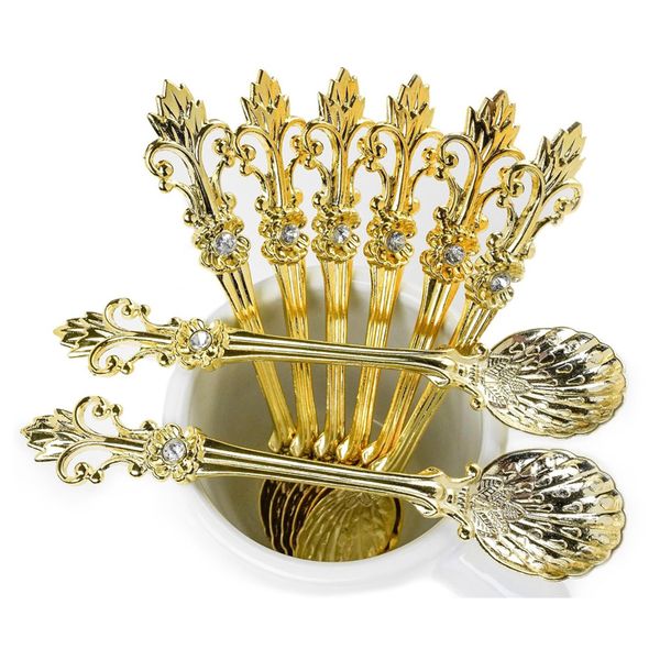 Kaşık 4pcs 11cm Kraliyet Tarzı Metal Oyma Kahve Kaşık Seti Vintage Tea Spoonork Yeme Kaşabısı 230825