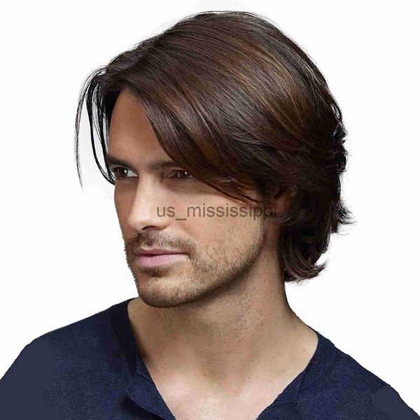 Perucas sintéticas perucas sintéticas para homens curto cabelo encaracolado preto marrom natural peruca de fibra de alta temperatura uso diário x0826