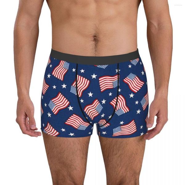 Underpants América Bandeiras Patrióticas Homens Boxer Briefs Shorts Homens Dos Desenhos Animados Anime Engraçado Calcinhas Soft Underwear para