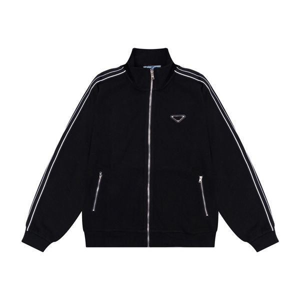 Jaqueta de grife prado cor bloqueio zíper jaqueta levante-se colarinho jaqueta esportiva bordado jaqueta de moda casual