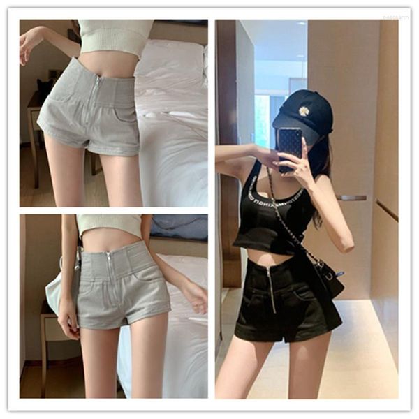 Jeans femininos shorts mulheres chique simples puro adolescentes cintura alta zíper estilo coreano na moda diária all-match roupas lazer magro denim