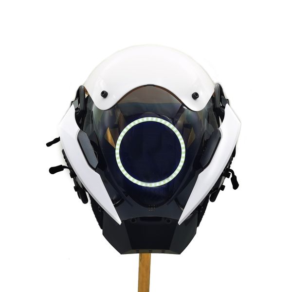 Maschere per feste Maschera cyber punk LED bianco Illuminazione Guerriero bianco Samurai Circolare Cosplay Casco SCI-FI Regali per feste di Halloween per adulti 230826