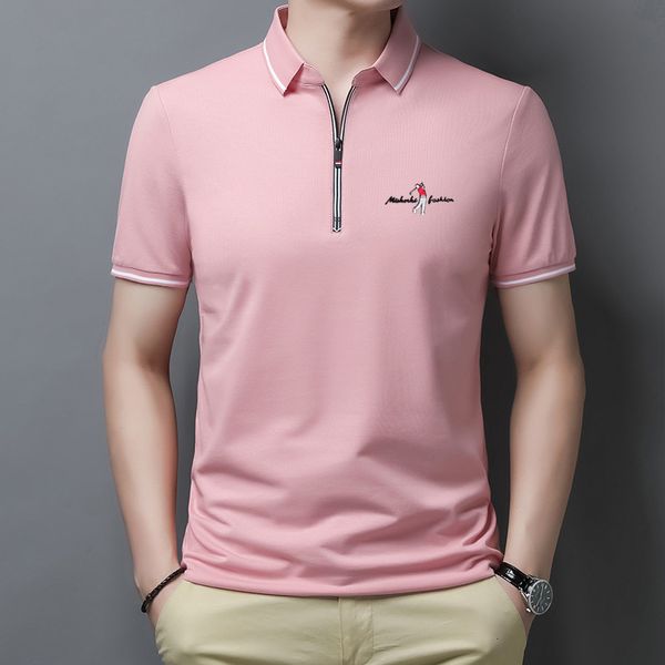 Мужские поло рубашки поло для гольфа для мужчин летние топы с короткими рукавами на молнии с лацканами повседневные тонкие трендовые футболки хорошего качества Hommes Clothing 230825