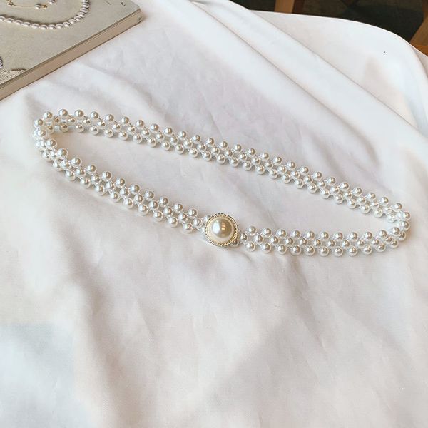 Cintura cadeia cintos grande pérola mulheres cinto elástico com diamante decoração allmatch saia moda casual design de luxo cinto gótico 230825