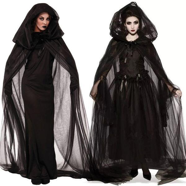 Tema Traje Horror Noiva Assustador Traje Fantasma Bruxa Medieval Manto Uniforme Festa Show Vestido Preto Traje de Carnaval para Halloween Party Dress 230825