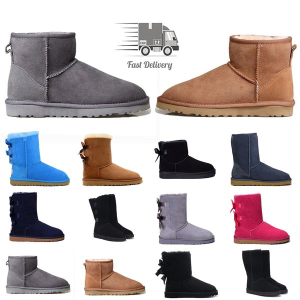 Botas de neve de designer Mulheres australianas Botas quentes Bailey Dune Castanha Inverno Fivela Pele Neve Meio Joelho Senhora Curta e Lã Integrada Tamanho 35-43