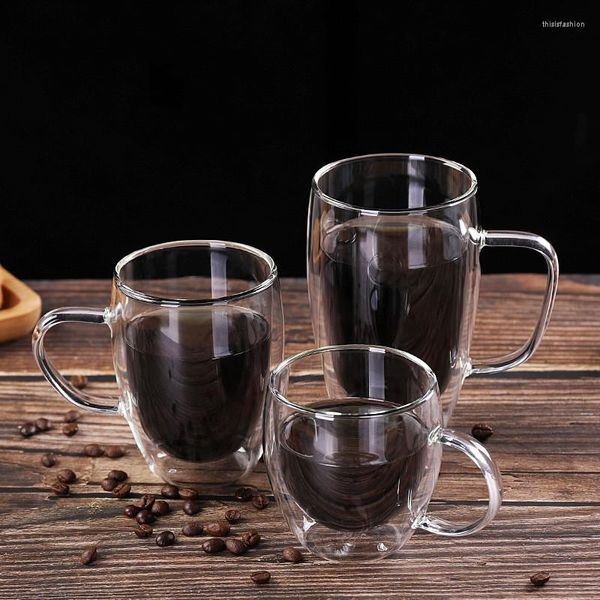 Canecas copo de café de vidro transparente leite uísque chá cerveja duplo criativo resistente ao calor cocktail vodka caneca de vinho drinkware copos