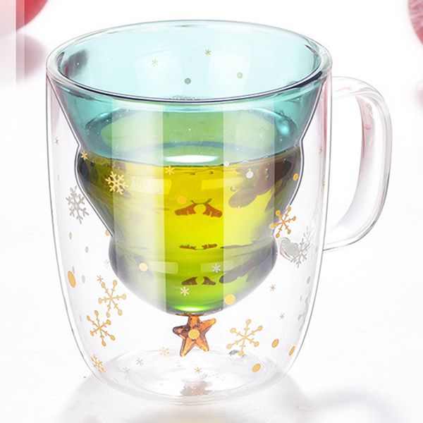 Tazza dei desideri di Natale all'ingrosso Tazza a doppio strato di cartone animato Regalo carino con coperchio Tazza d'acqua Tazza di vetro a doppio strato per uso domestico