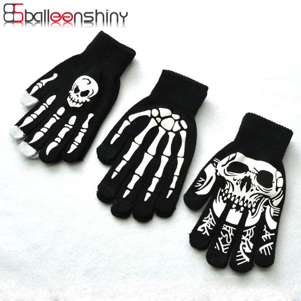 Kinderfäustlinge Balleenshiny escent Skeleton Handschuhe für Kinder Jungen Mädchen Skull Warm Winter Print Knitting Luminous 230826