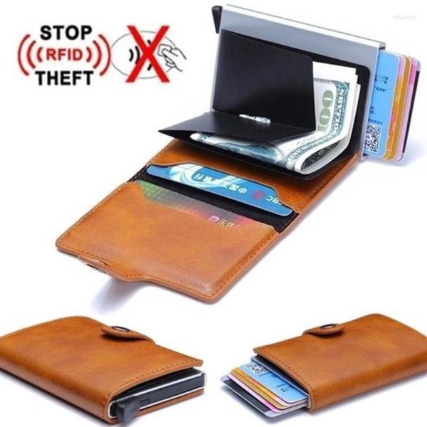 Titulares de cartão Homens Couro Slim Money Clip Front Pocket Wallet Thin Holder Business CardPackage
