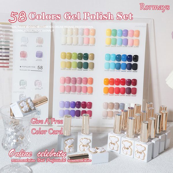 Rormays vendita calda 15ml smalto Lucky Bear 58 colori misti gel Set semi permanente UV LED gel ammollo Nail Art Salon regalo carta colorata gel all'ingrosso della fabbrica