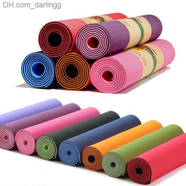 Tapete de ioga TPE antiderrapante para iniciantes 1830x580x6mm Tapete de ginástica de proteção ambiental de camada dupla e Pilates Fitness Exercício Q230826