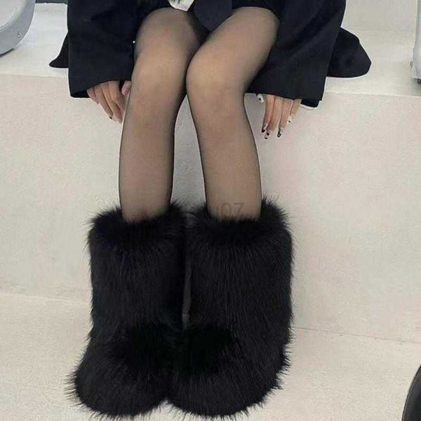 Stiefel Winterschuh Damen Winter Flauschige Kunstfuchspelzstiefel Frau Plüsch Warme Schneestiefel Luxusschuhe Mädchen Furry Fur Bottes Fashion L0826